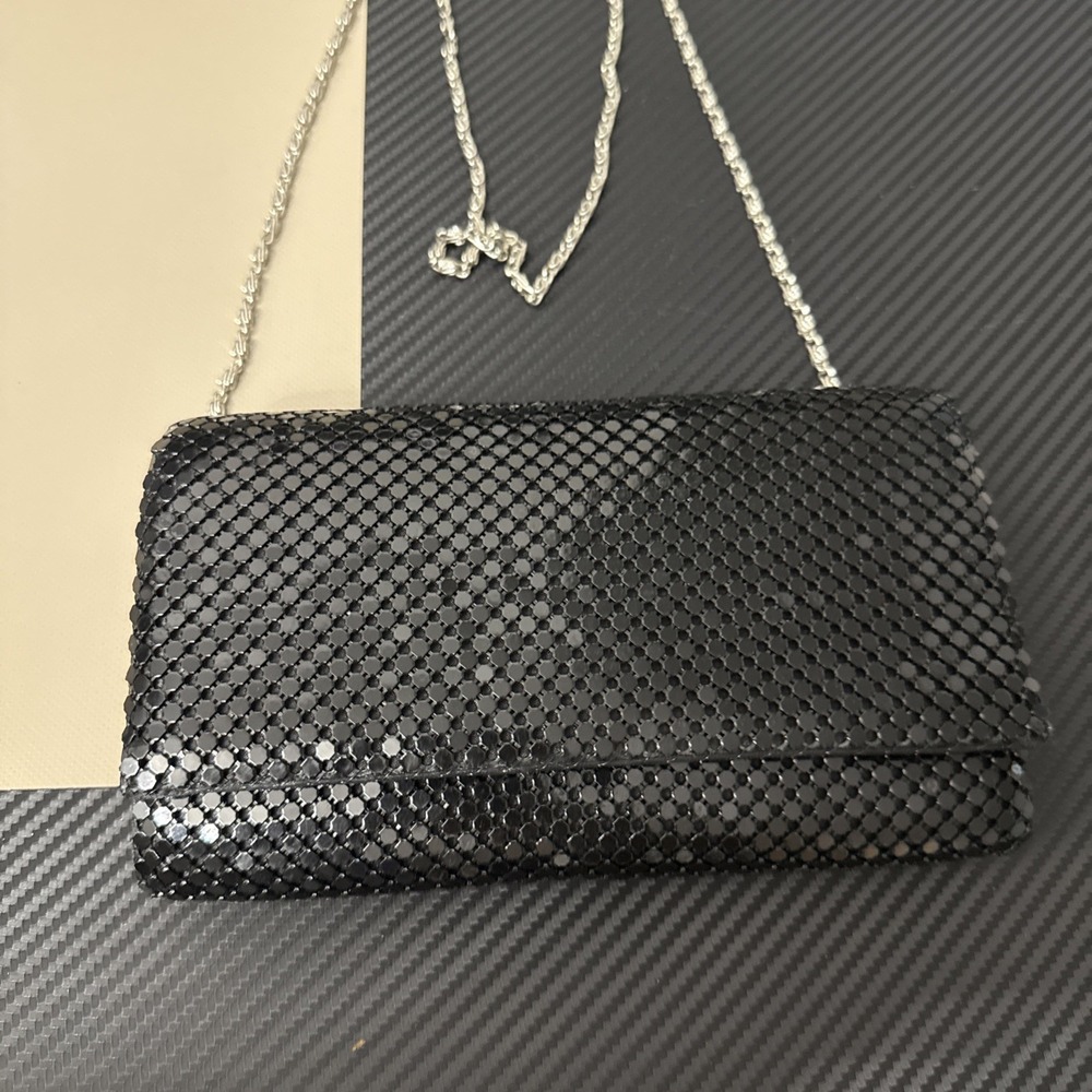 Jessica McClintock Black Metal Mesh Evening Bag Pre-owned Excellent Cond